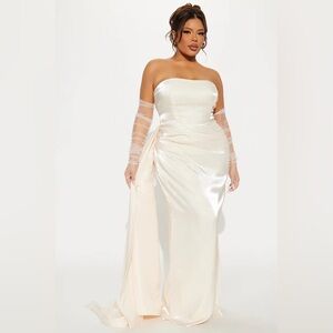 Strapless Satin Dress in Cream